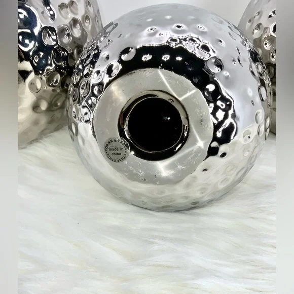 Torre & Tagus Decor Hammered Ceramic Decor Balls, Chrome, Set of Three (3) - Picture 3 of 8